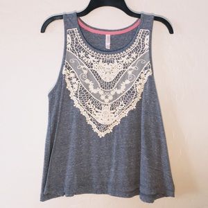 Boho Style Blue Tank Top with Crochet Detail
